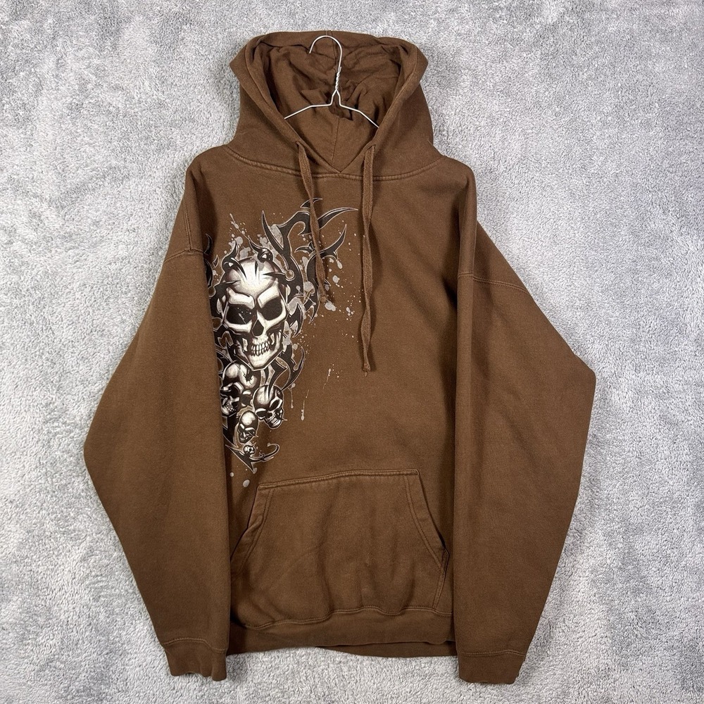ODM Hoodie Men XL Vintage Y2K JNCO‎ Style Tribal Flame Skull Yeezy Grunge Baggy